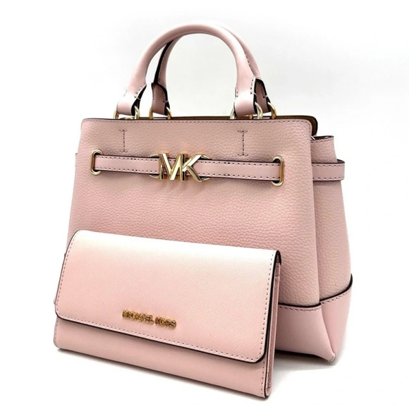 Michael Kors Reed Small Satchel Crossbody Bag & Large Trifold Wallet Light Pink - Picture 1 of 16
